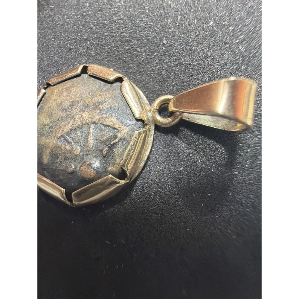 Ancient Widows Mite Coin 14K Gold Mount Pendant 